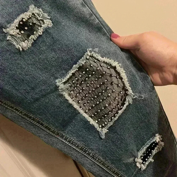 Venus NWOT Bling Mesh Holes Jeans Denim size 16 Y2K style - Picture 4 of 9